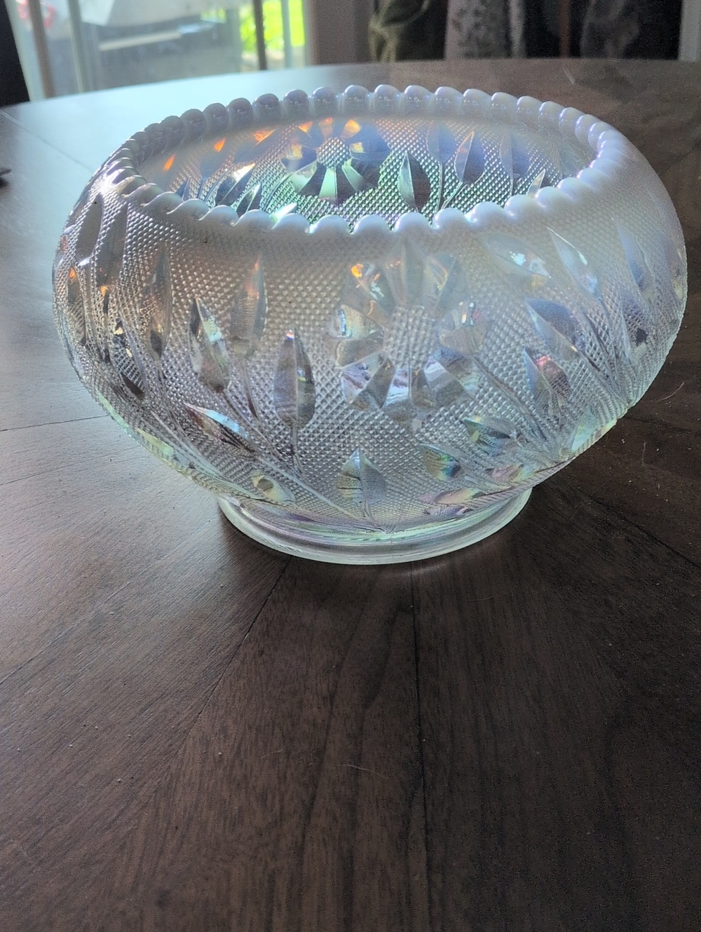 Fenton Iridescent Cut Glass Bowl - White Decorative Home Art